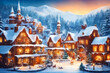 Festive Holiday Village in Vintage Style, AI Generated