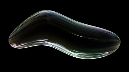 Poster - Glass curved shape waving animation isolated on black background in 3d rendering