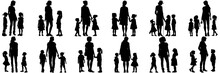 Family Parent And Childs Silhouettes Set, Large Pack Of Vector Silhouette Design, Isolated White Background