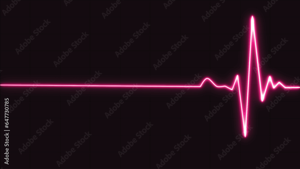 Glowing neon purple Heartbeat pulse line rate graph. Electrocardiogram ...