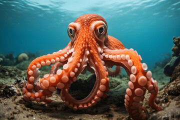 Wall Mural - Octopus close up photo in the Ocean, underwater, seaworld, underwater world, fish, sea creatures, underwater wildlife