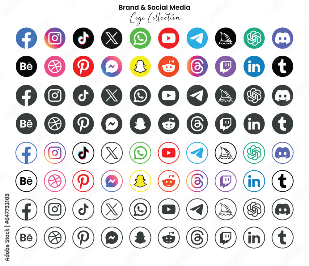 Popular social network symbols, social media logo icons collection ...