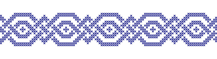 Canvas Print - Embroidered cross-stitch geometric weaving seamless border pattern