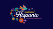 © Marina Zlochin - Hispanic heritage month. Vector web banner, poster, card for social media, networks. Greeting with national Hispanic heritage month text, flowers on floral pattern background