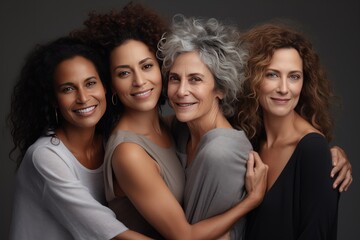 A diverse group of women, spanning different generations, enjoys a joyful and supportive moment together, celebrating friendship and family bonds.