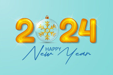 Wall Mural - 2024 happy new year golden text typography background