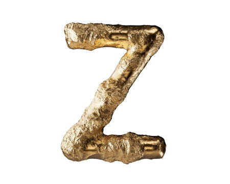 Letters made of raw gold. 3d illustration of golden alphabet isolated on white background