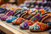 Colorful Shoes On Wooden Table