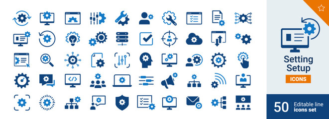 Setting and setup Basic icons Pixel perfect. option, installation, tools, control,...	
