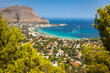 Aerial panoramic view of Mondello bay from Monte Pellegrino in Palermo, Sicily, Italy