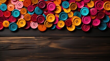 Poster - Colorful buttons on wooden background, AI