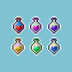 Fototapete - Pixel art sets of potion with variation fungsional items asset. simple bits of health potion glass on pixelated style.8bits perfect for game asset or design asset element for your game design asset