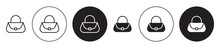 Handbag Icon Set. Woman Shopping Hand Bag Vector Symbol In Black Filled And Outlined Style.