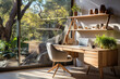 modern design cozy study room. minimalist decor, and ample natural light,
