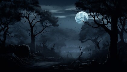 spooky halloween night with full moon