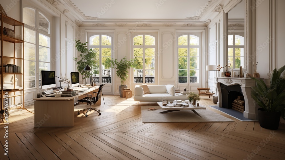 Cozy posh luxurious but modern interior design of a home office ...