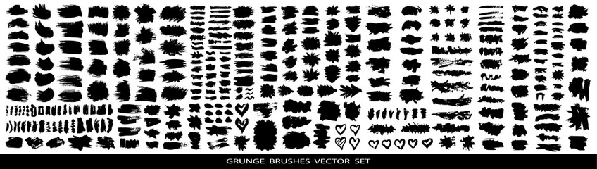 Big set of black paint, ink brush strokes. Vector illustration