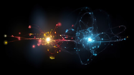 entangled glowing orange and blue particles