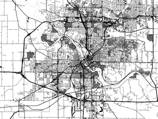 greyscale vector city map of cedar rapids iowa in the united states of america with with water, fiel