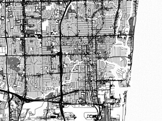 Wall Mural - Greyscale vector city map of  Fort Lauderdale Florida in the United States of America with with water, fields and parks, and roads on a white background.