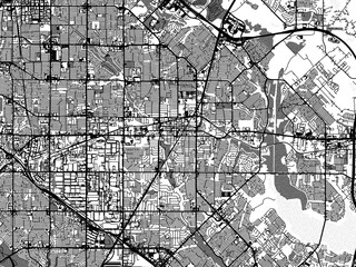 greyscale vector city map of garland texas in the united states of america with with water, fields a
