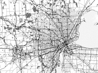 greyscale vector city map of detroit metro michigan in the united states of america with with water,