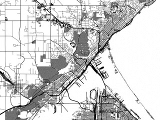 greyscale vector city map of dulluth minnesota in the united states of america with with water, fiel