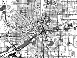 greyscale vector city map of flint michigan in the united states of america with with water, fields 