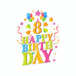 8th happy birthday logo with balloons, vector illustration design for birthday celebration, greeting card and invitation card.
