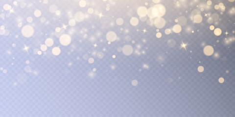 Wall Mural - Gold dust light bokeh. Christmas glowing bokeh and glitter overlay texture for your design on a transparent background. Golden particles abstract vector background.	