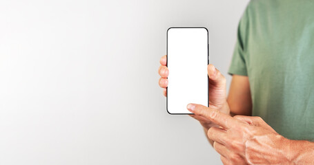 Phone mockup, screen mock-up in hand, banner background