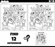 differences activity with cartoon people crowd coloring page