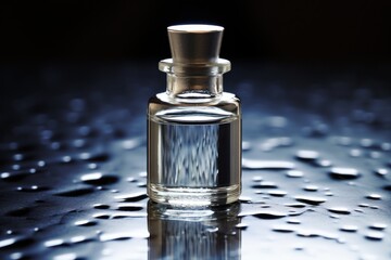 Poster - A bottle of perfume sitting on top of a table. Suitable for advertisements or articles related to beauty, fashion, and fragrance.