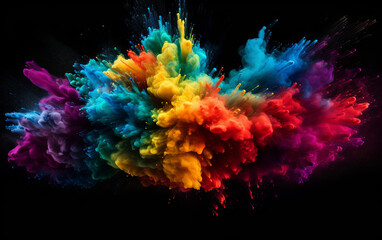 Wall Mural - an explosion of powder or smoke. colorful vibrant rainbow colors with black background. abstract pat