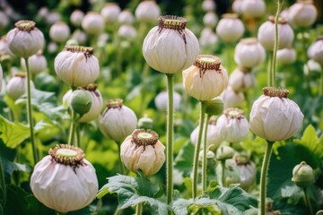 Aufkleber - A beautiful field of white flowers with vibrant green leaves. Perfect for adding a touch of nature to any project or design.