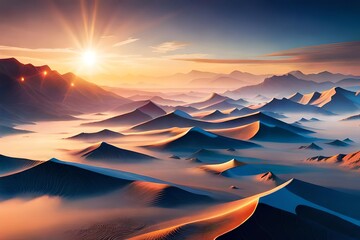 Poster - sunset over mountains