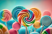 Colorful lollipops on colorful background