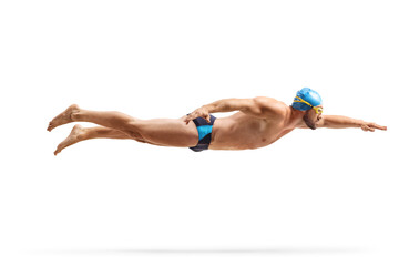 Male swimmer with cap and goggles