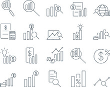 Analytics Icons Set. Chart, Statistics, Reporting, Metrics. Editable Stroke. Simple Icons Vector Collection