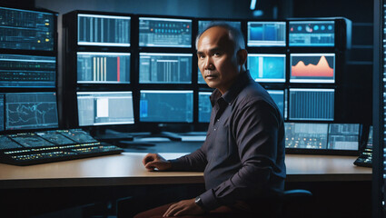 Aufkleber - Cybersecurity Specialist in Data Center, Server Infrastructure Innovation, AI Technology.