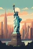 Fototapeta  - Retro New York City travel poster with state of liberty