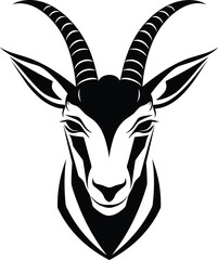 Wall Mural - Head of a gazelle black and white vector design isolated on white background, Great for Hunting Logo, Decal & Stickers.	