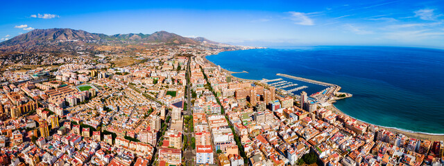 Sticker - Fuengirola city beach and port aerial panoramic view