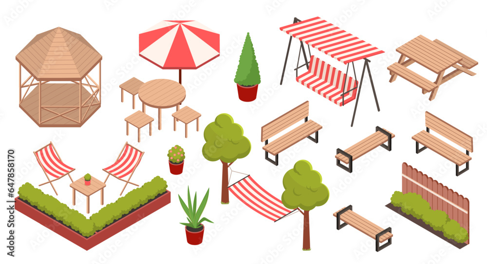 Isometric garden furniture vector set Stock Vector | Adobe Stock