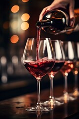 waiter pouring red wine into a glass