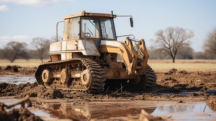 Sticker - a tractor in a muddy field