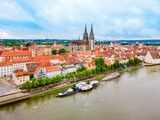 Fototapeta Miasto - Regensburg city aerial panoramic view, Germany