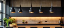 Kitchen With Contemporary Black Pendant Lights Interior Design Feature