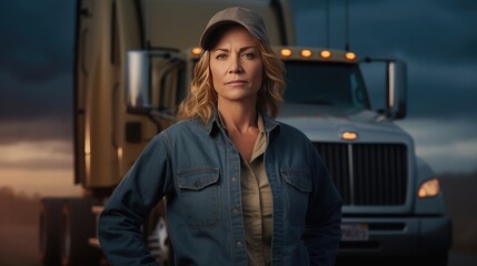 Wall Mural - Portrait of a middle-aged female truck driver