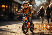 A Child Learning To Ride A Bike With The Support Of A Parent, Representing Attachment Theory. Generative AI.